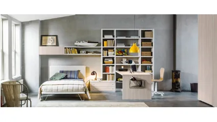 Bedroom with Bookcase in Wood and Matt Lacquer