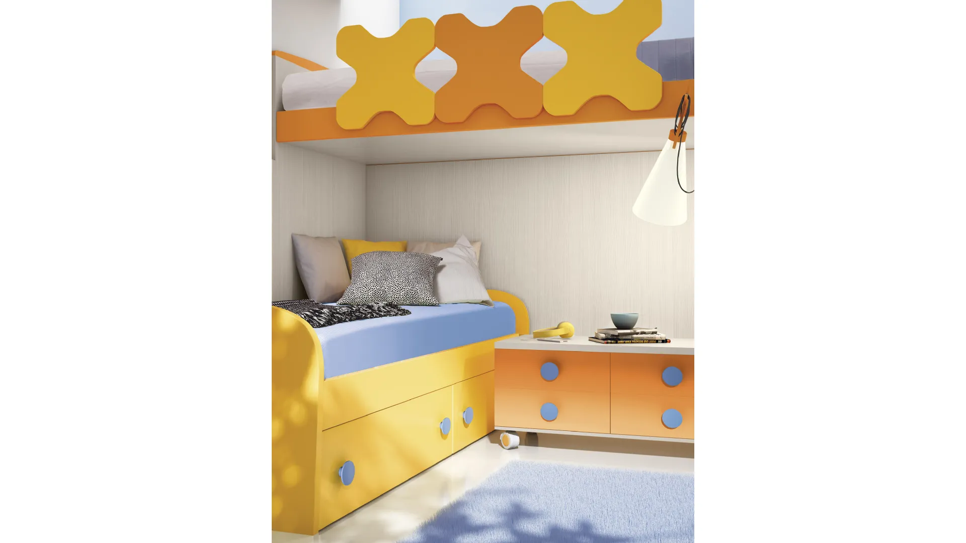 Space-saving bedroom for two children