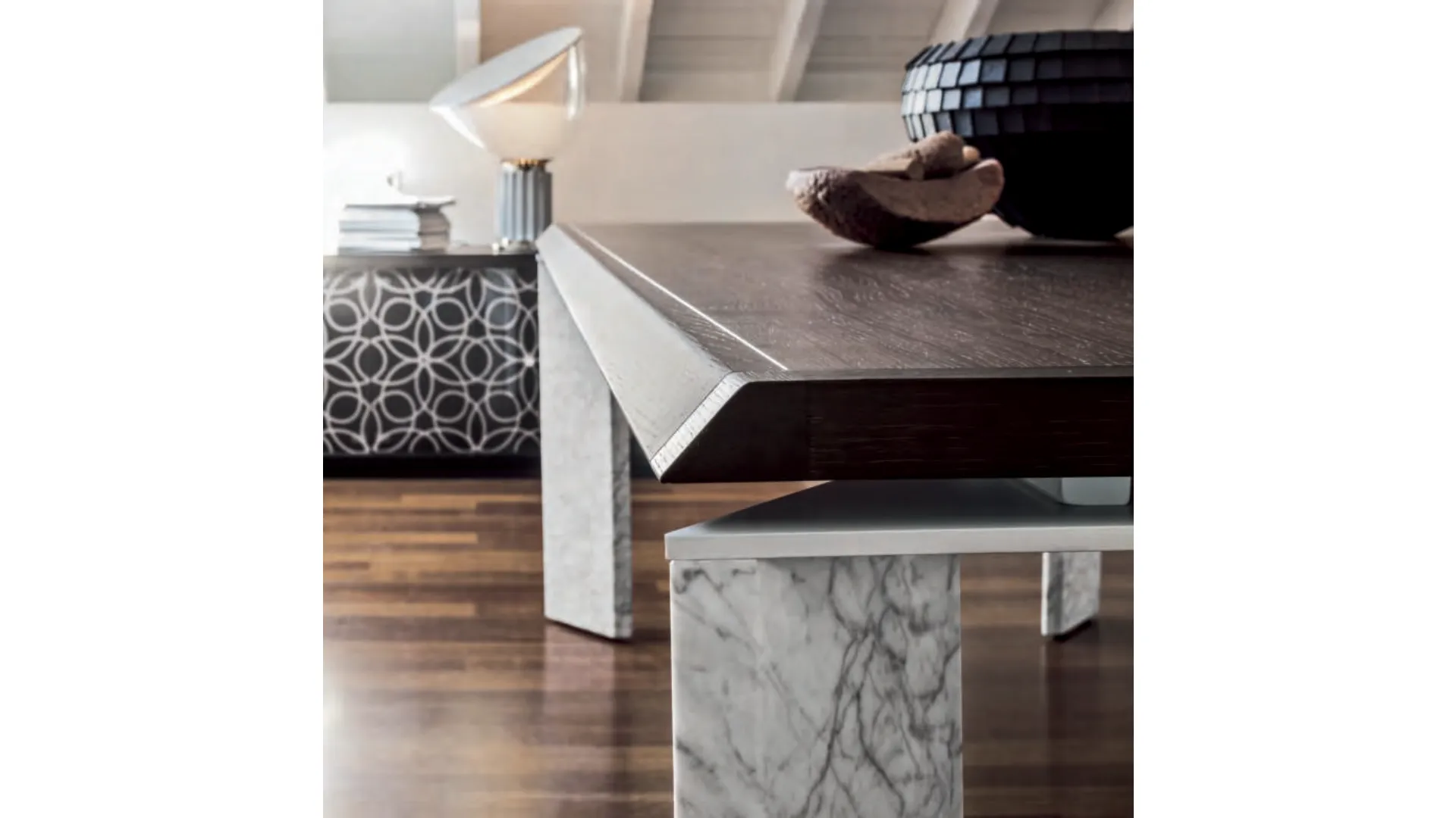 Wooden floor table and marble base