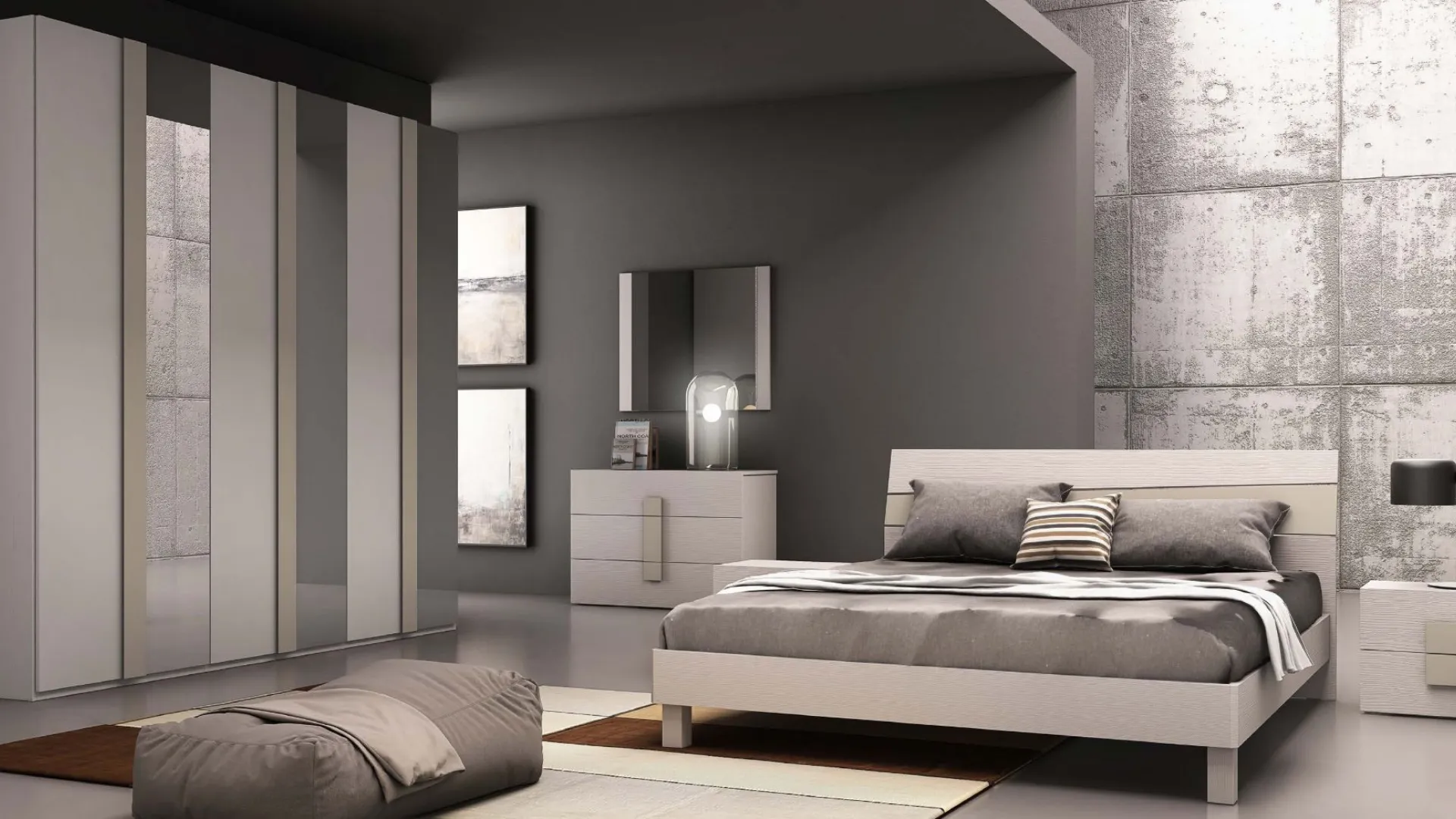 Modern complete double bedroom in White/ Dove-grey finish.