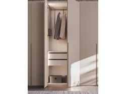 Wardrobe swing door with Gola 1200 door. Interior in Cotton, doors and handles in Tortora melamine.
