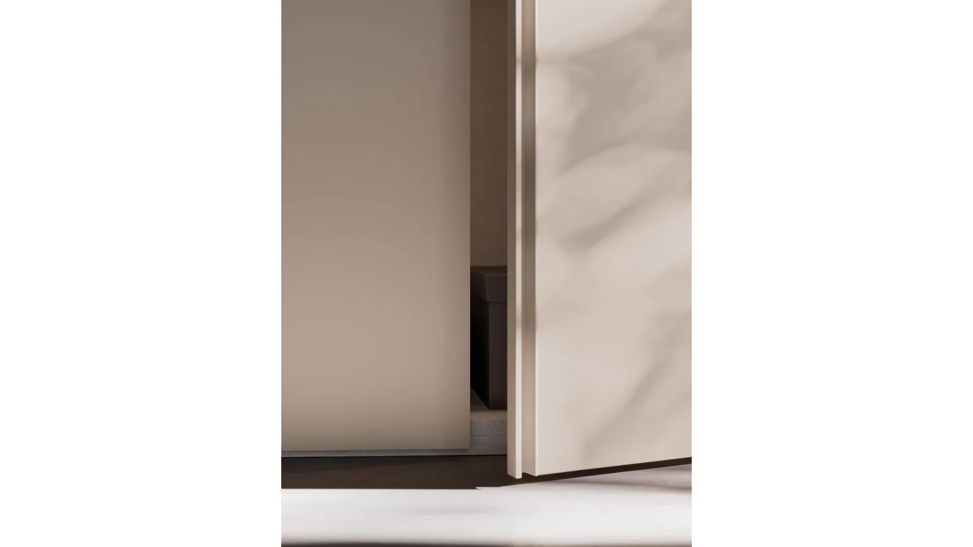 Hinged wardrobe with 1200 Gola door. Interior in Cotton, doors and handles in Tortora melamine.