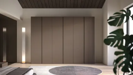 Hinged wardrobe with a groove door. Doors in melamine decor Tundra and handles in matching color.