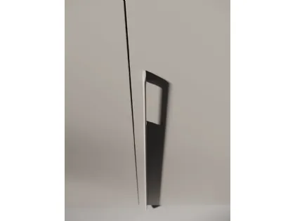 Swing door wardrobe with smooth door, TV unit with drawers in matte titanium and tufo finish.