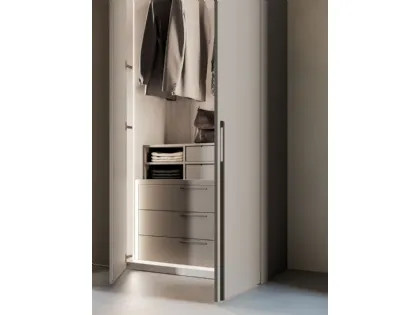 Wardrobe with smooth door, TV element with drawers in matte Titanium and Tufo finish
