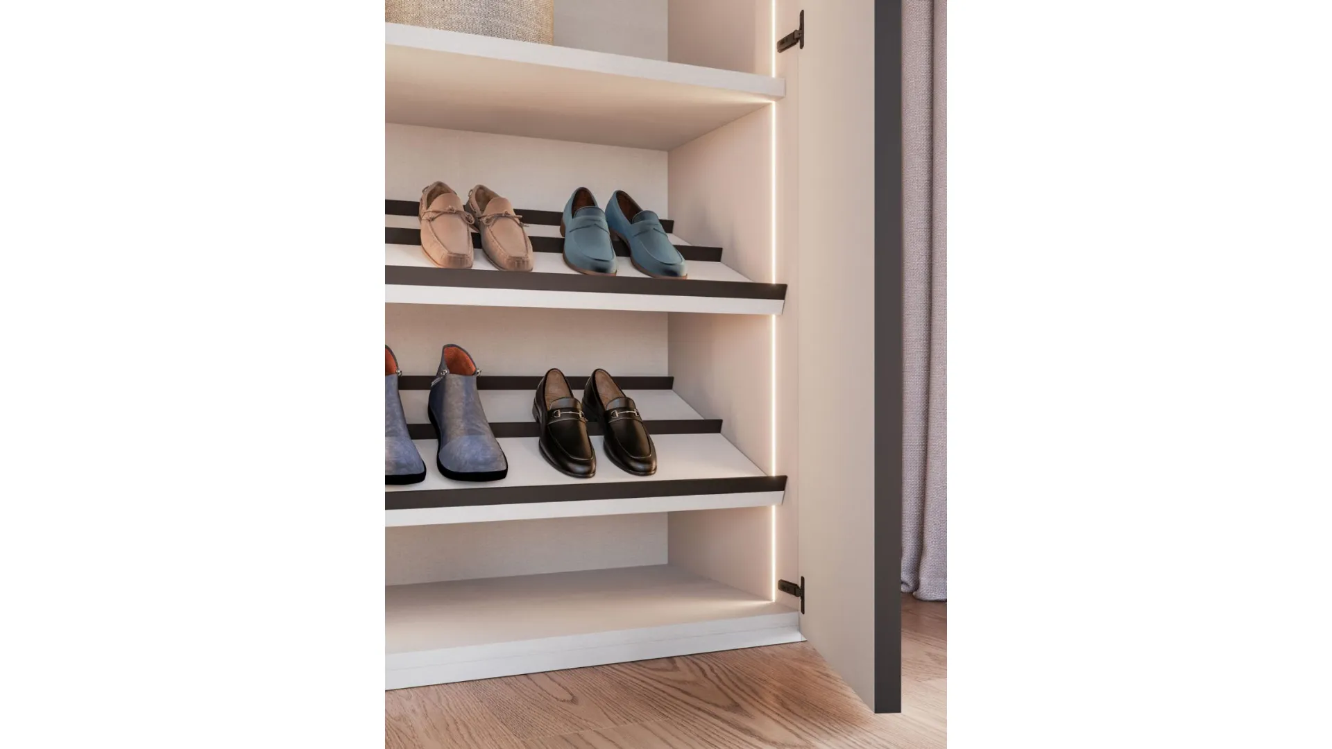 Hinged wardrobe with Saponetta door and dedicated handle composition Night 02 300x260