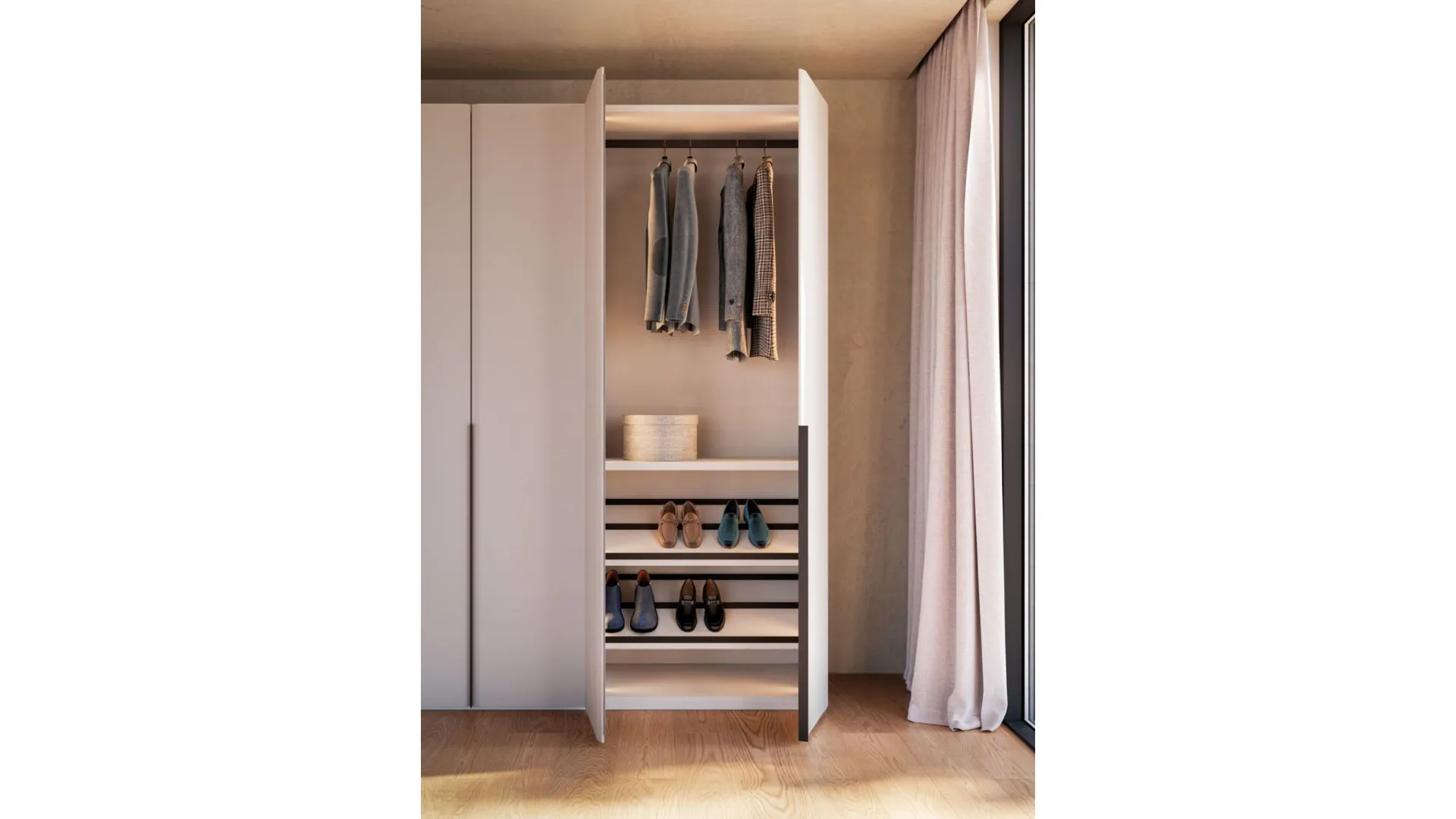 Hinged wardrobe with Saponetta door and dedicated handle Night 02 composition 300x260.