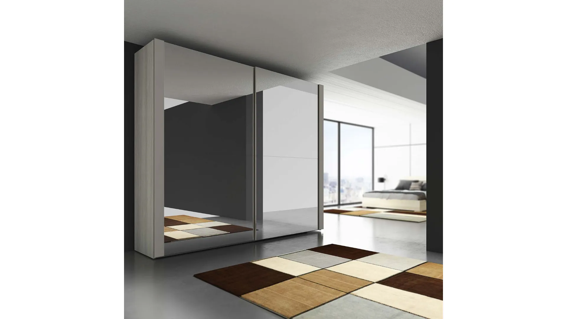 Wardrobe with two sliding doors and full-length mirrors on each door.
