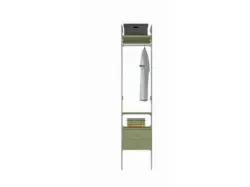 Walk-in closet with shelving, bookcase, dresser and hanging rail. Customizable finishes 186x258.