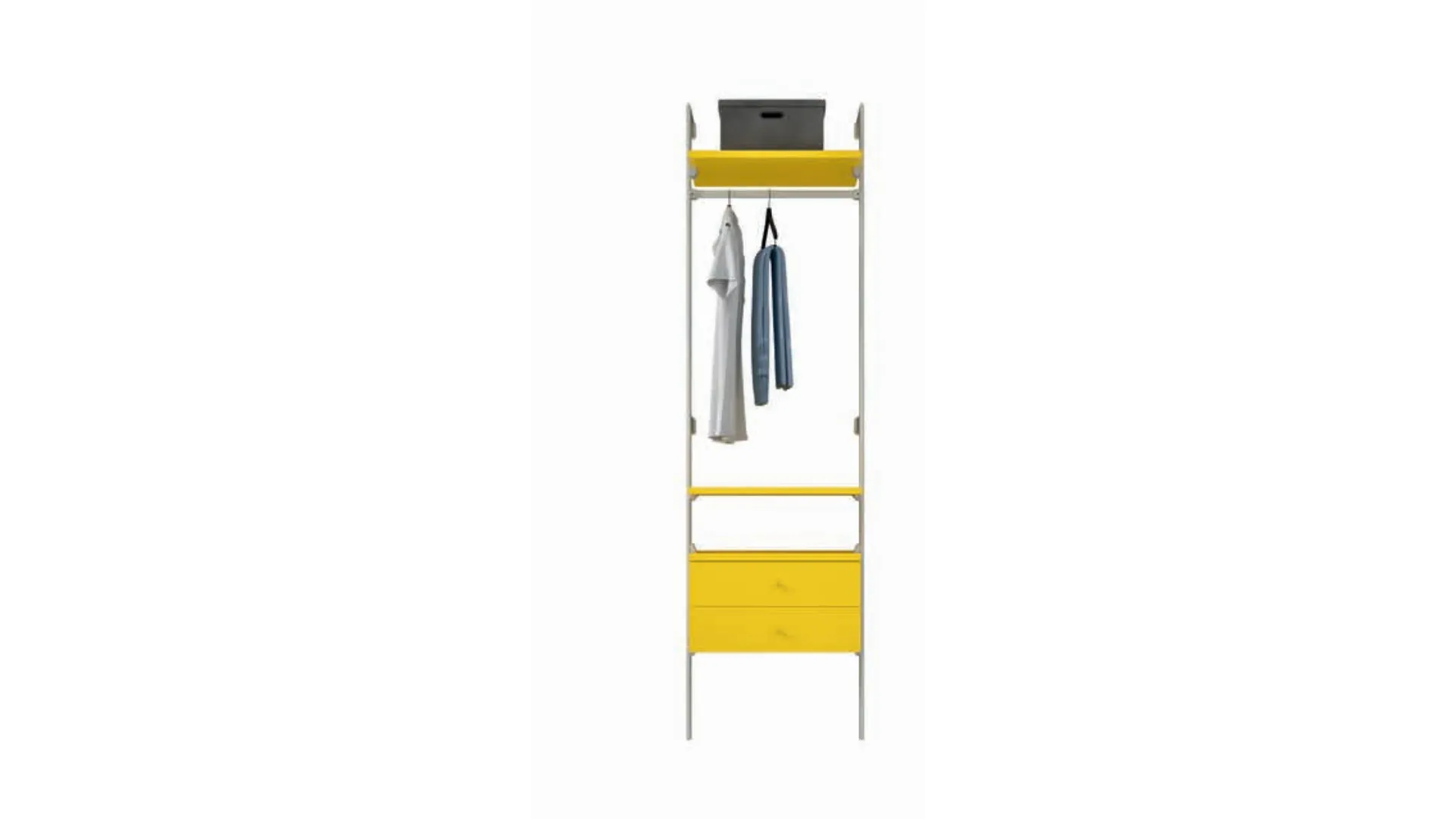 Walk-in closet with shelving, bookcase, chest of drawers, and hanging rails. Customizable finishes 186x258.
