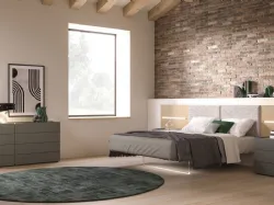 Double room complete with Jasmine bed in Oak finish and upholstered panel in fabric.