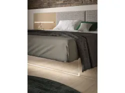 Double room complete with Jasmine finish Oak bed and upholstered fabric panel.