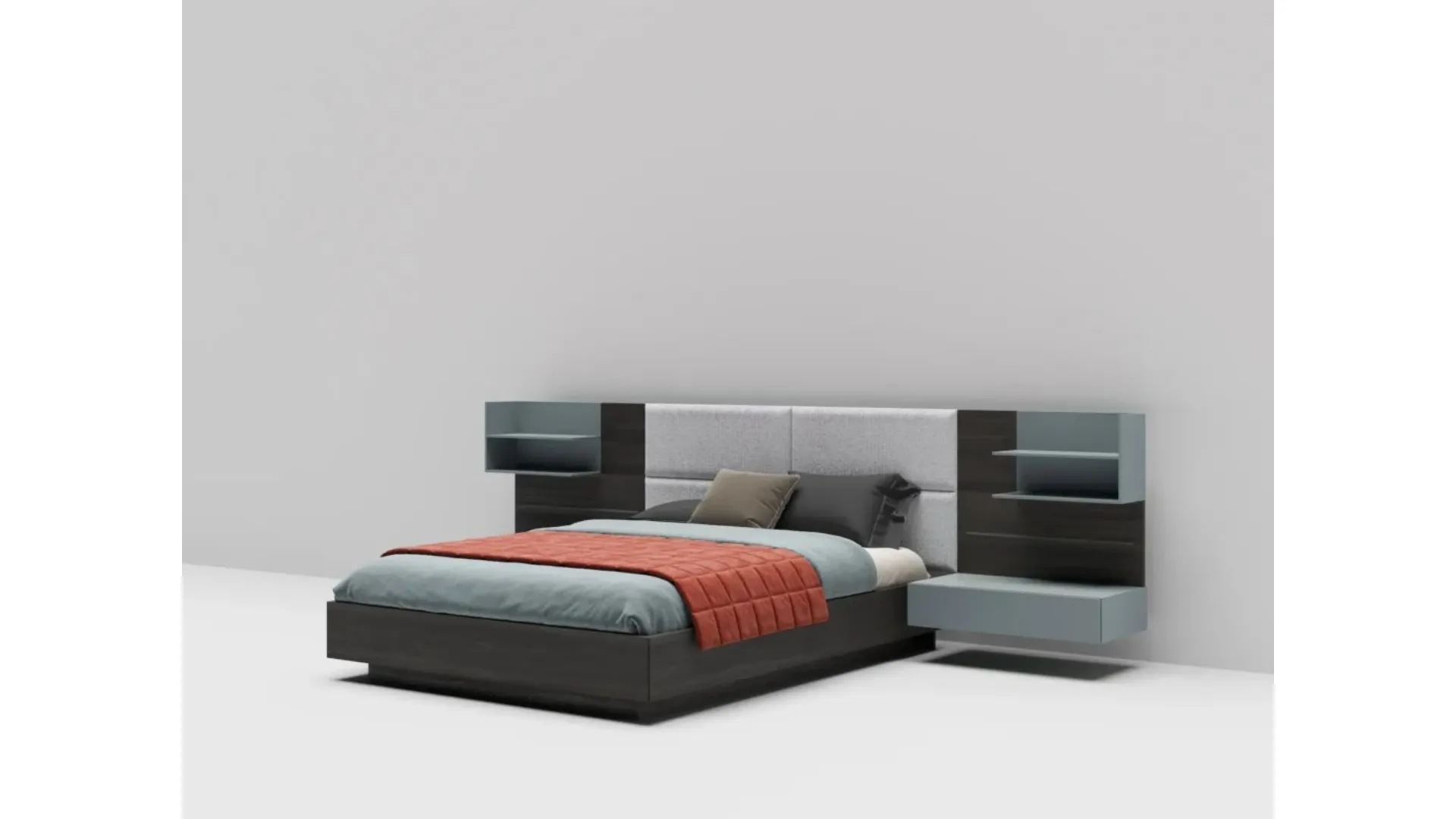 Double room complete with Giako bed model and customizable night group finishes