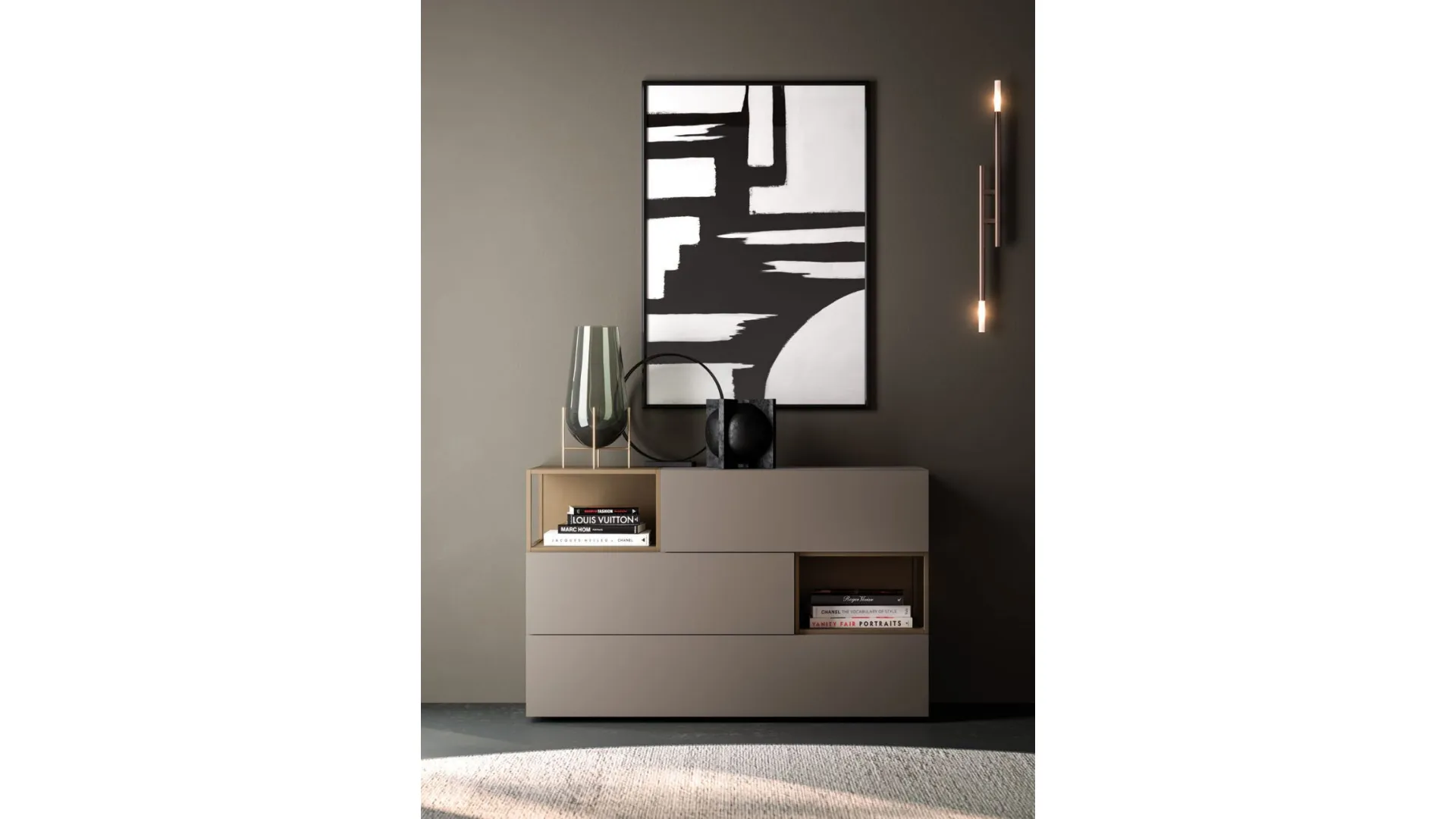 Double room complete with Giako model bed and customizable night set finishes.