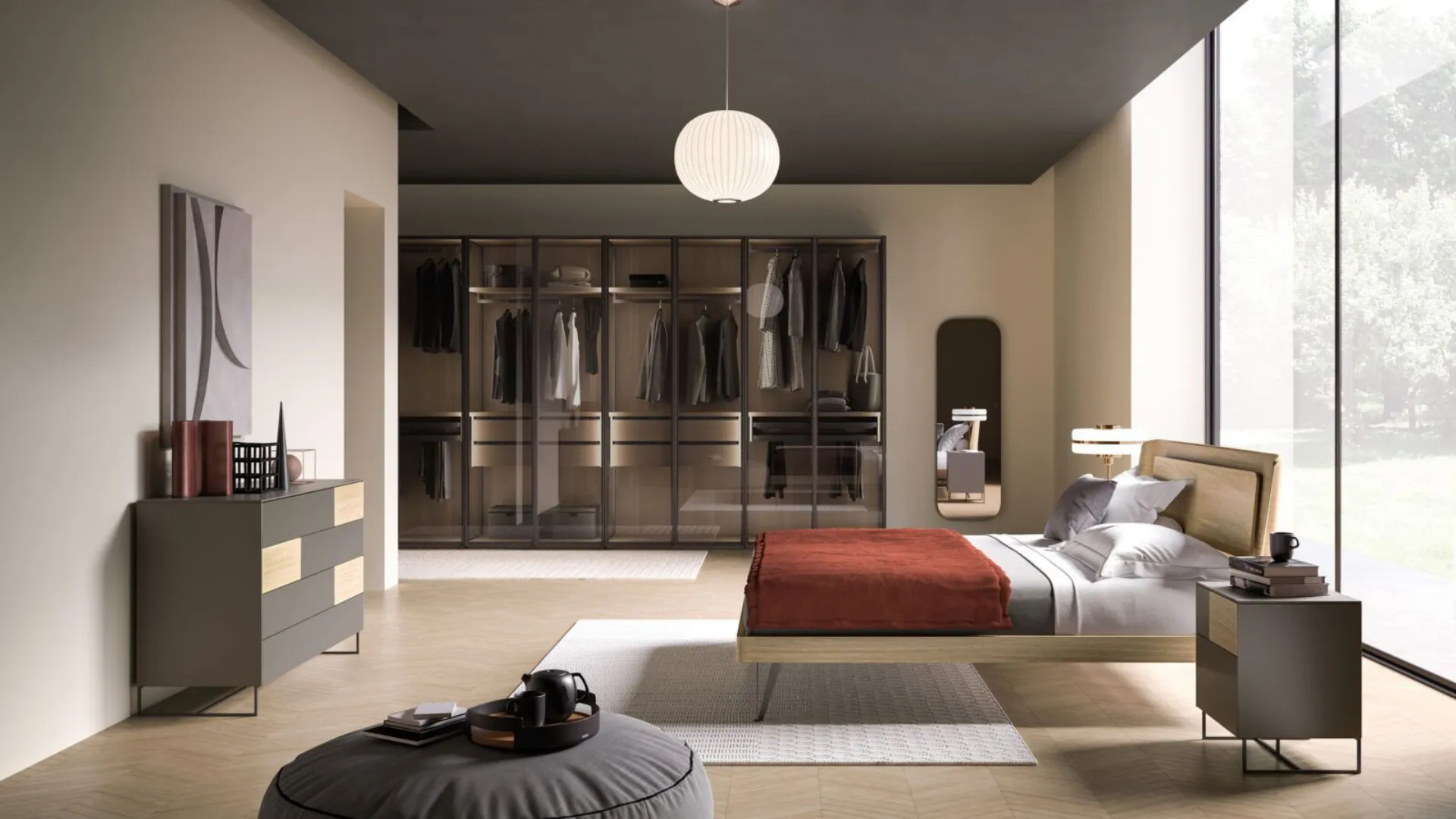 Double room complete with king size bed model Aura with backlit headboard and nightstand
