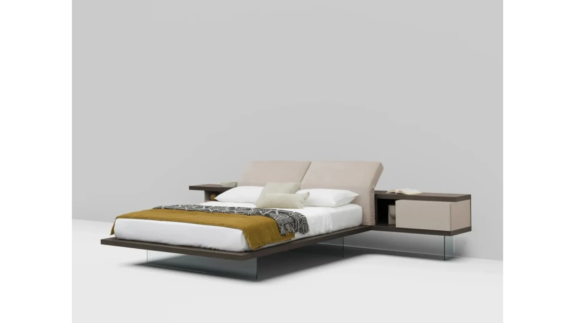 Double bedroom with complete Zefiro bed with reclining padded headboard 160x190.