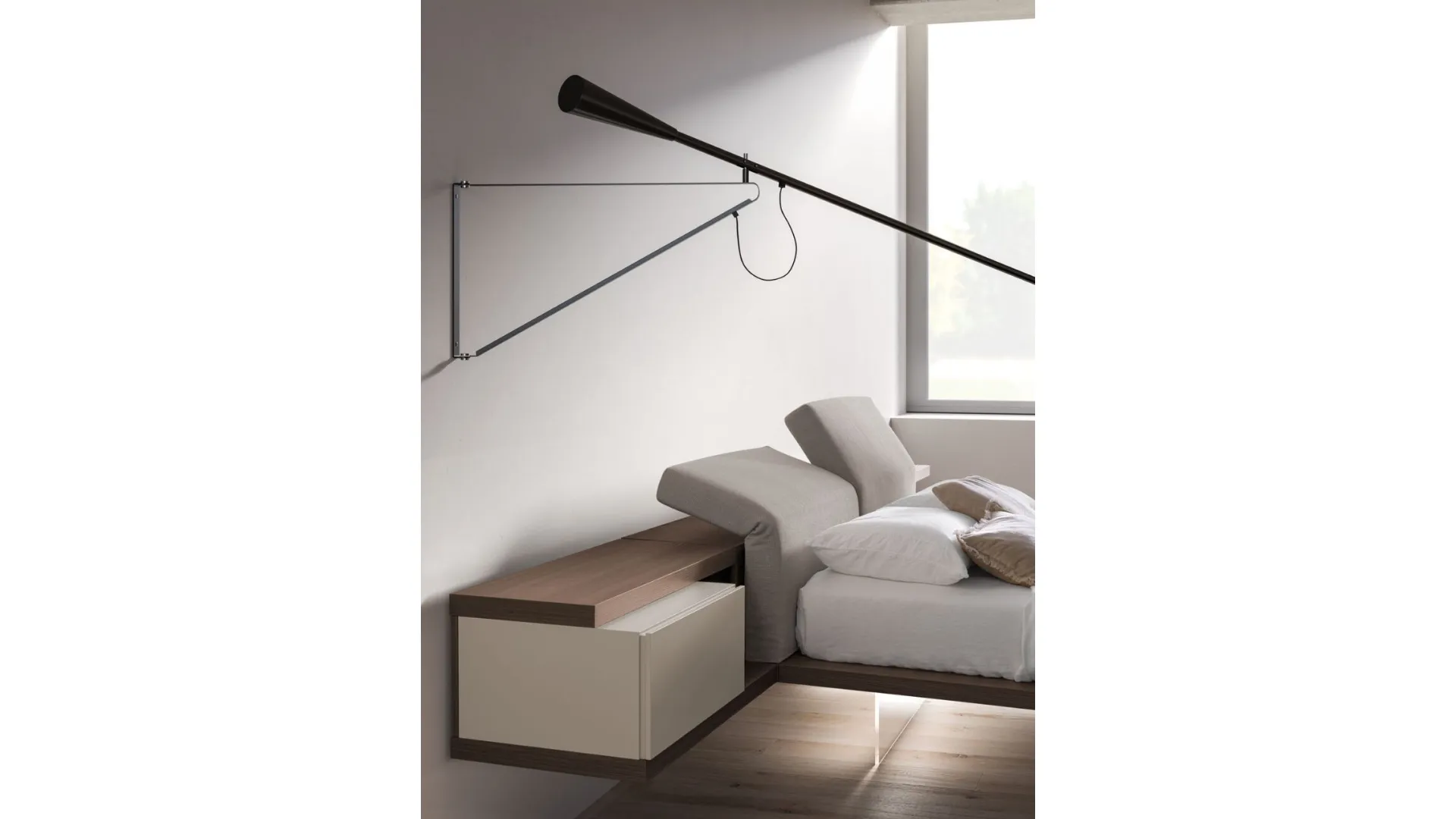 Double bedroom with Zefiro bed complete with upholstered reclining headboard 160x190.