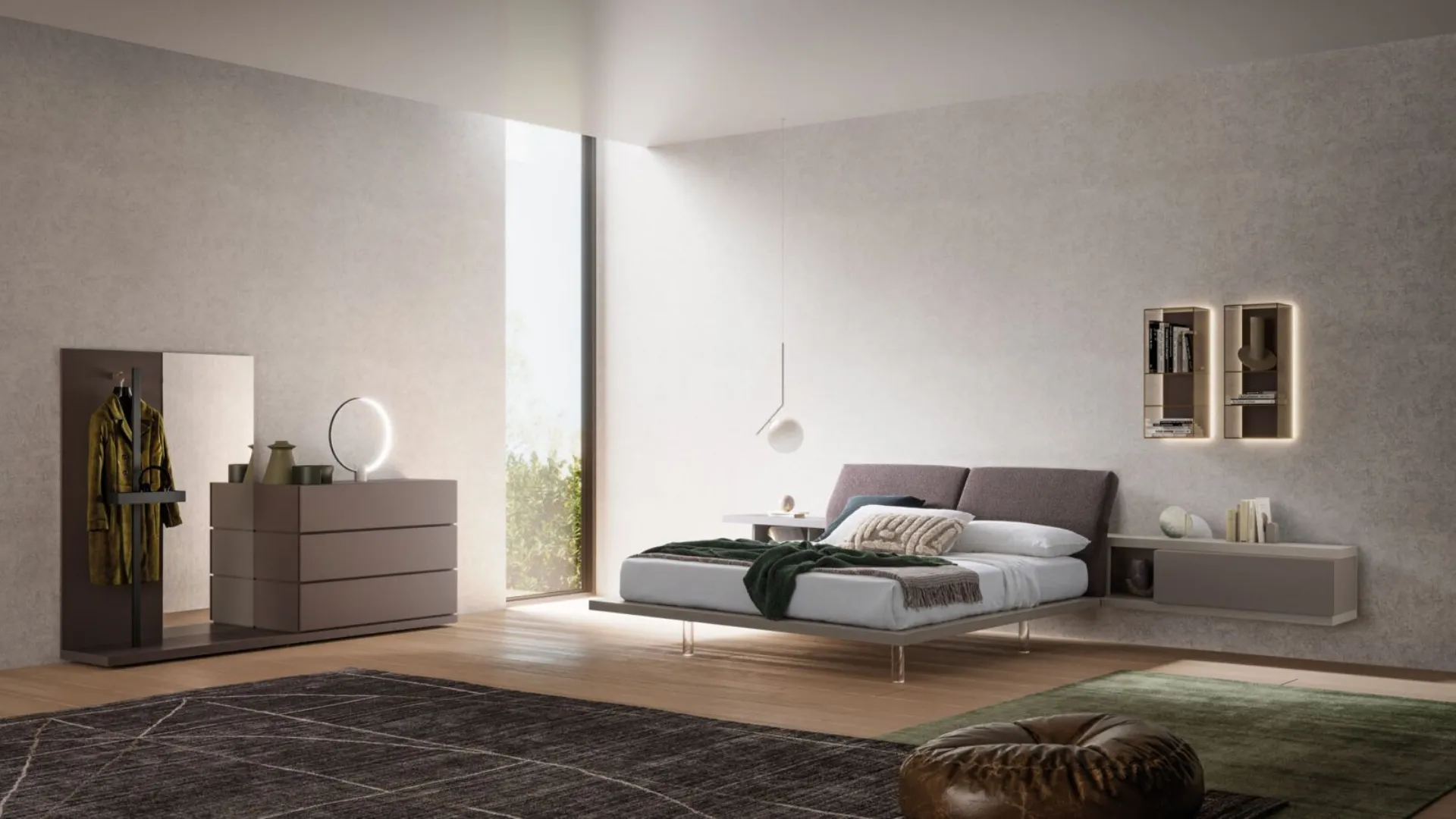 Double room complete with Zefiro bed with characteristic retro-bed elements.