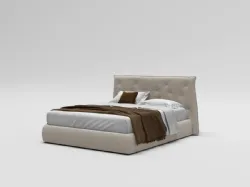 Double bedroom with bed Fiocco with fabric bedframe and night group in textured Cotto.
