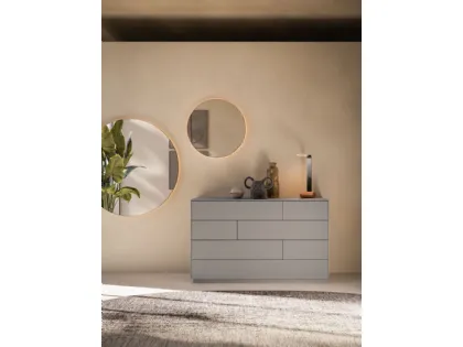 Double bedroom with Gaia bed and night group in matte lacquered Titanium.