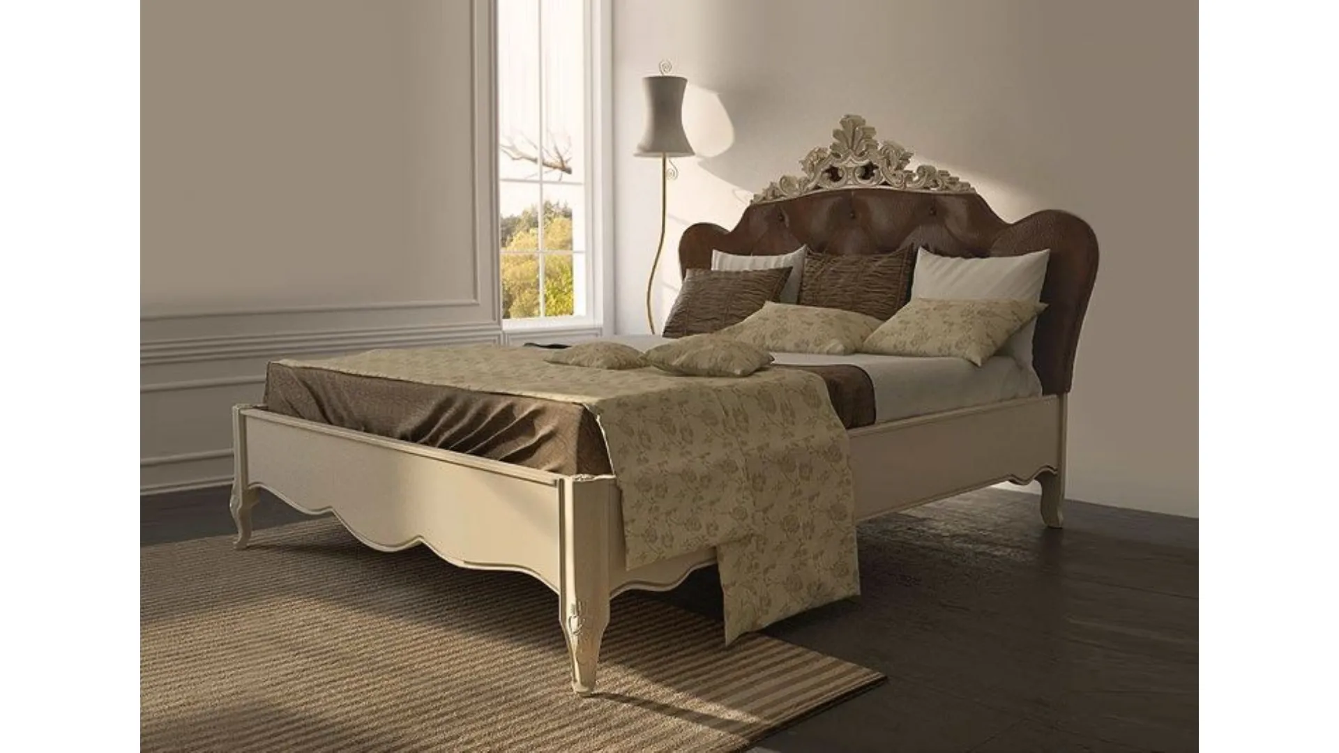 Double wooden beds in classic style, finely crafted.