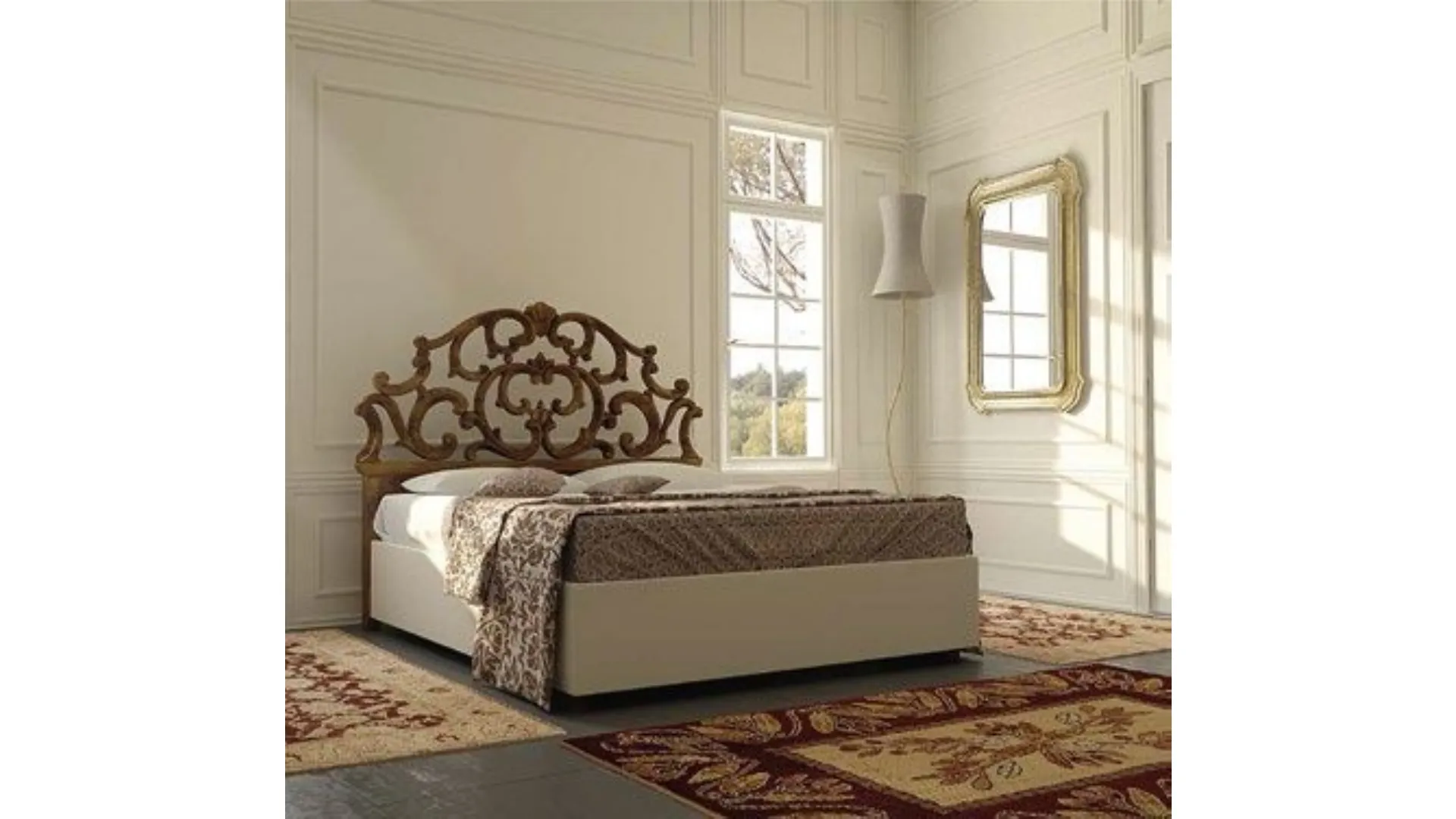 Double wooden beds in a classic style of excellent craftsmanship.