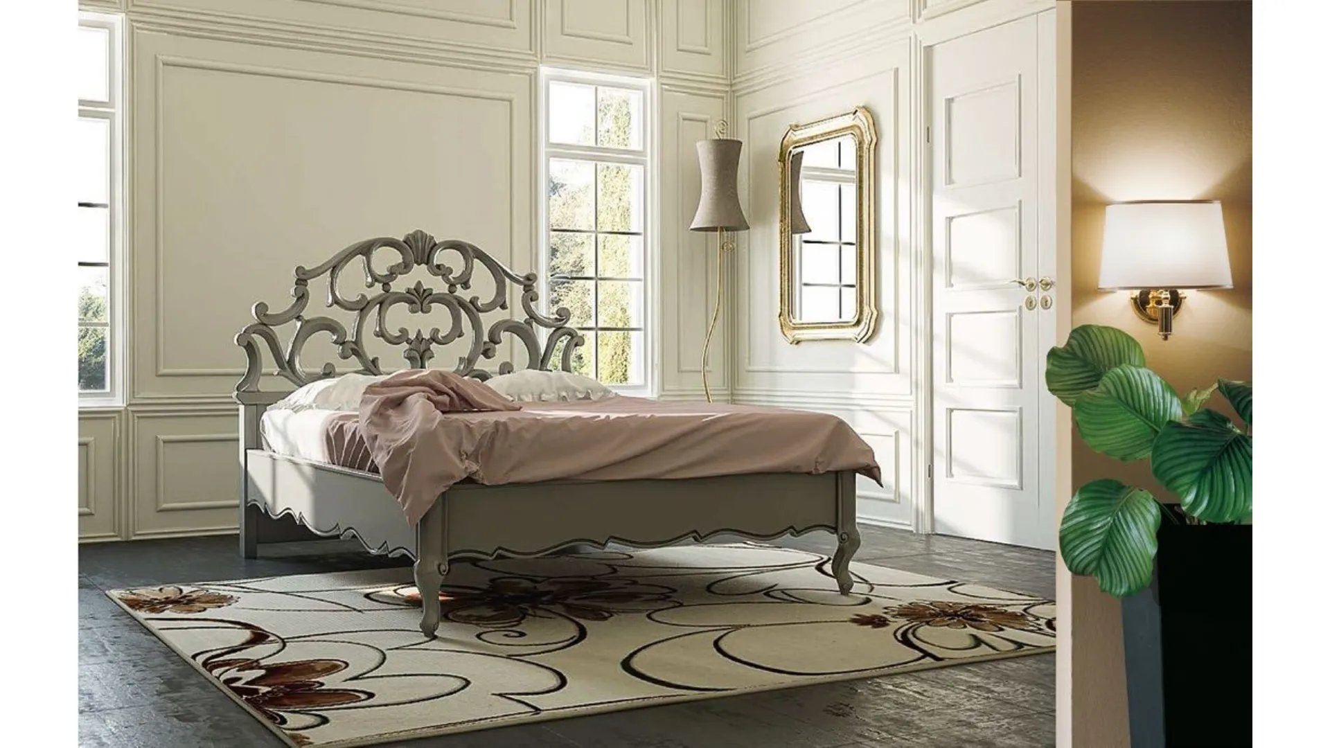 Double wooden beds in classic style of excellent craftsmanship.