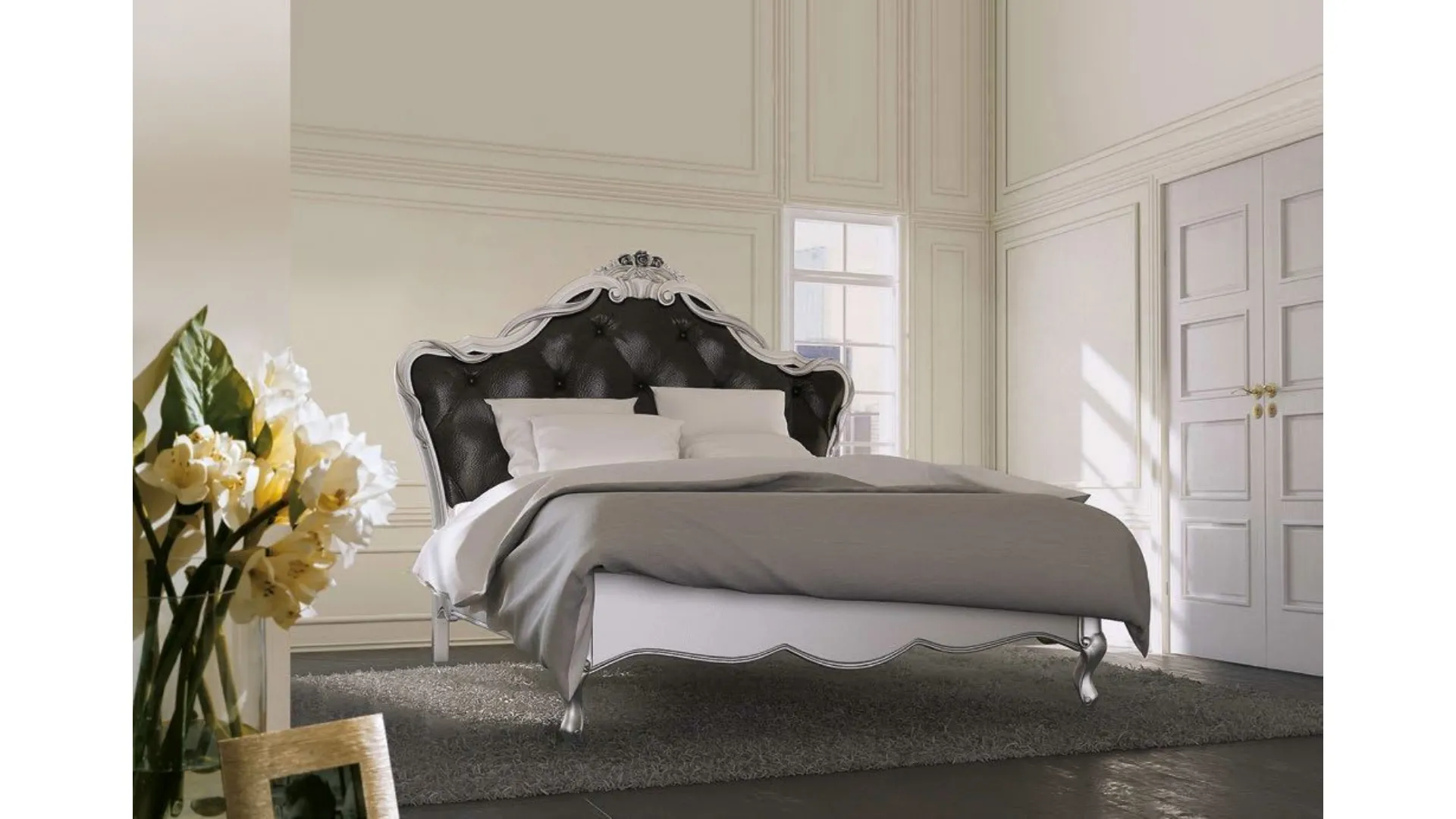 Double wooden beds in classic style of excellent craftsmanship.