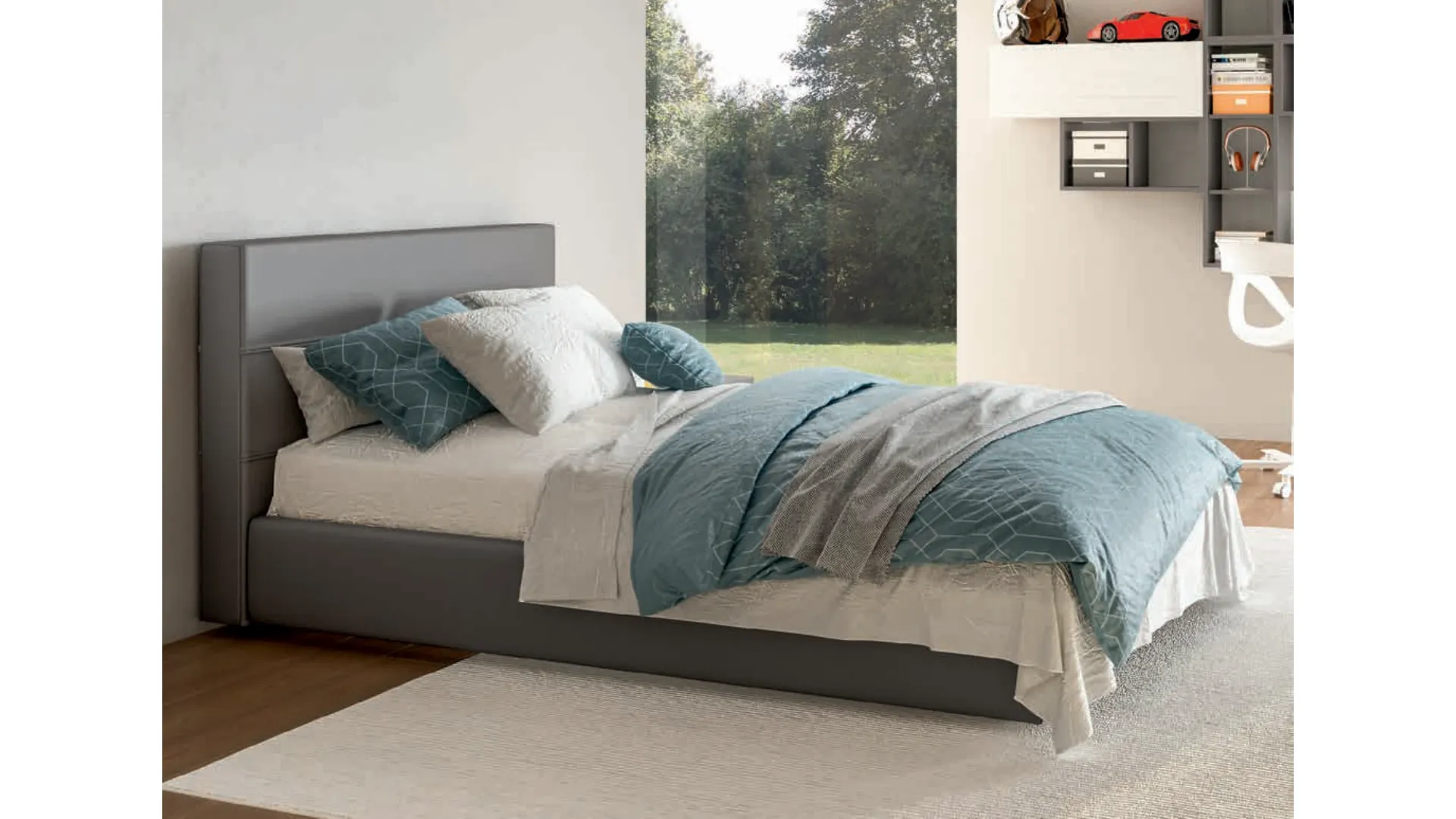 Bed with storage box square and a half Living model 120x195 upholstered