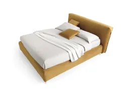 Double bed, with storage compartment, removable covers in different finishes and wooden feet.