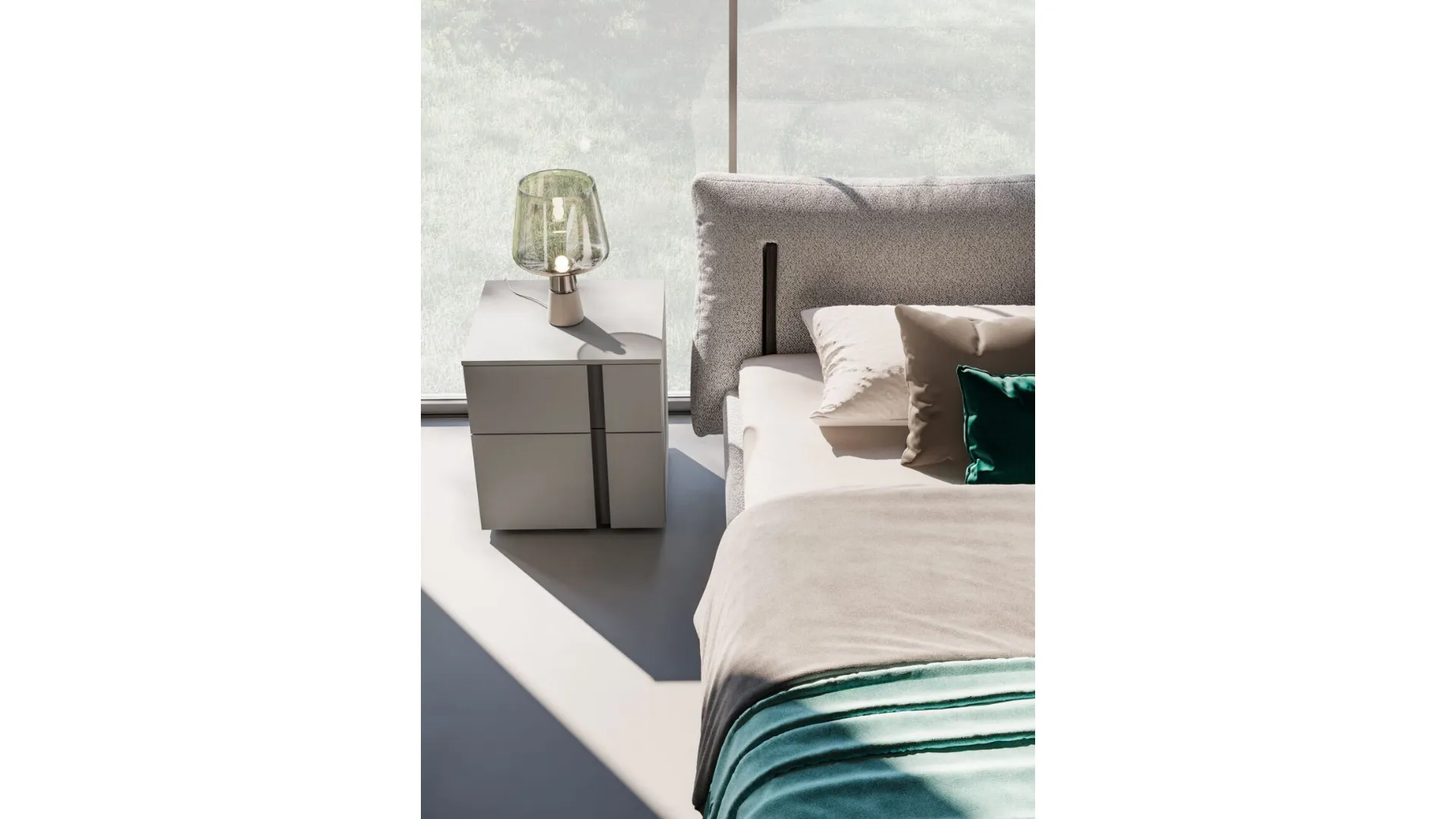 Brigitta double bed with upholstered bed frame and Carbon textured foot.