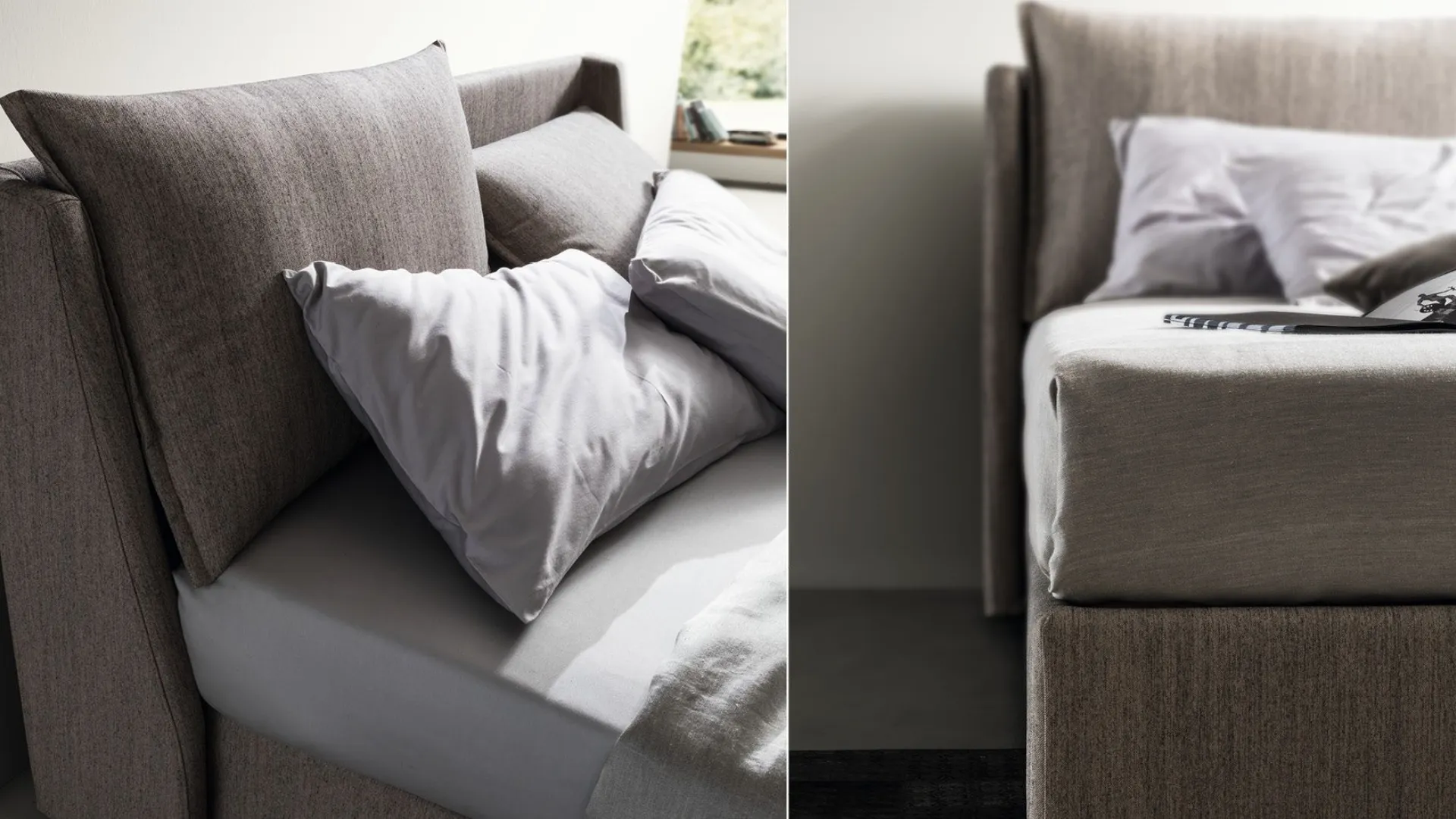 Double upholstered bed, sophisticated details and excellent materials.