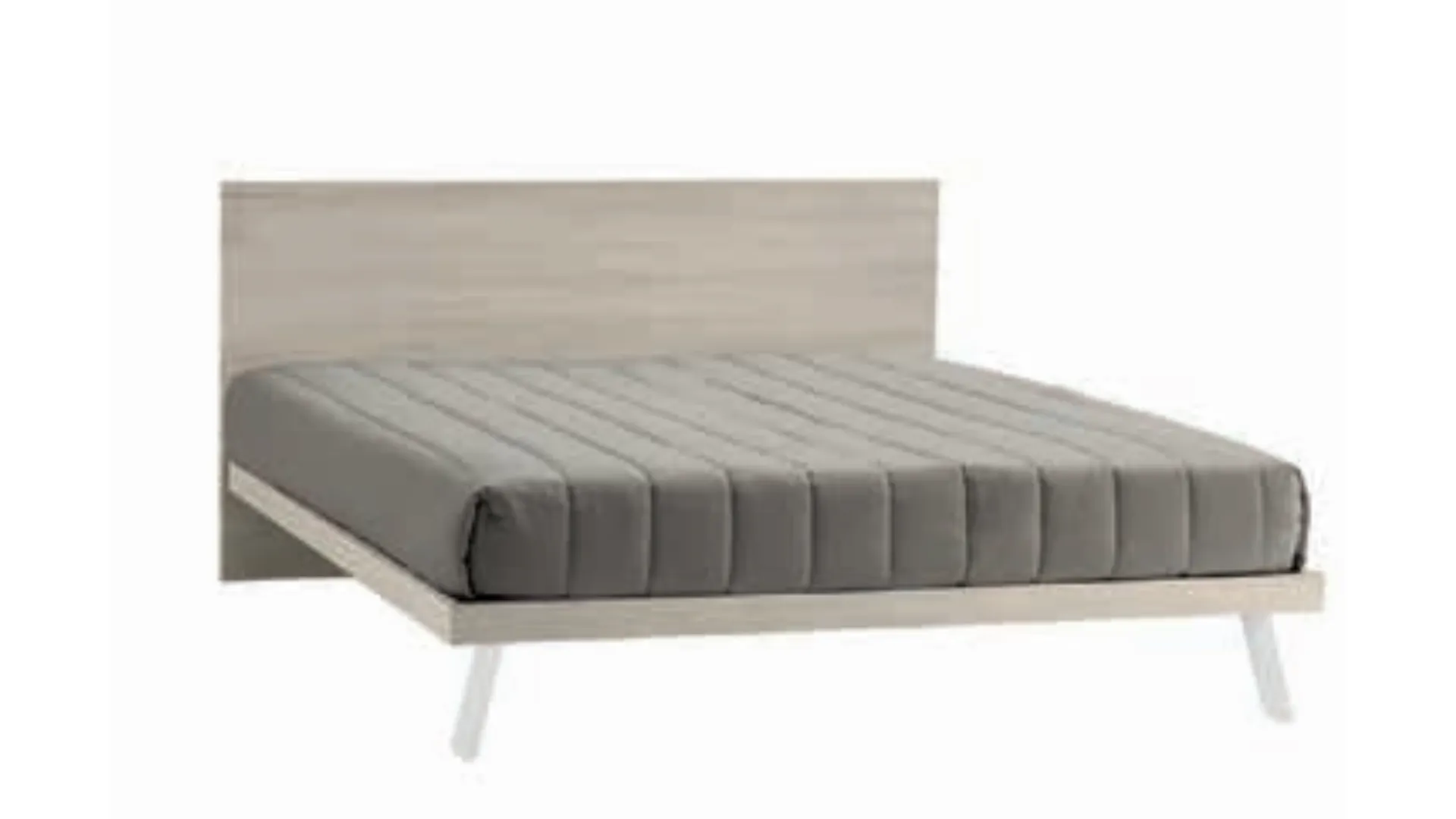 Double bed with headboard, version with inclined feet, customizable finishes.