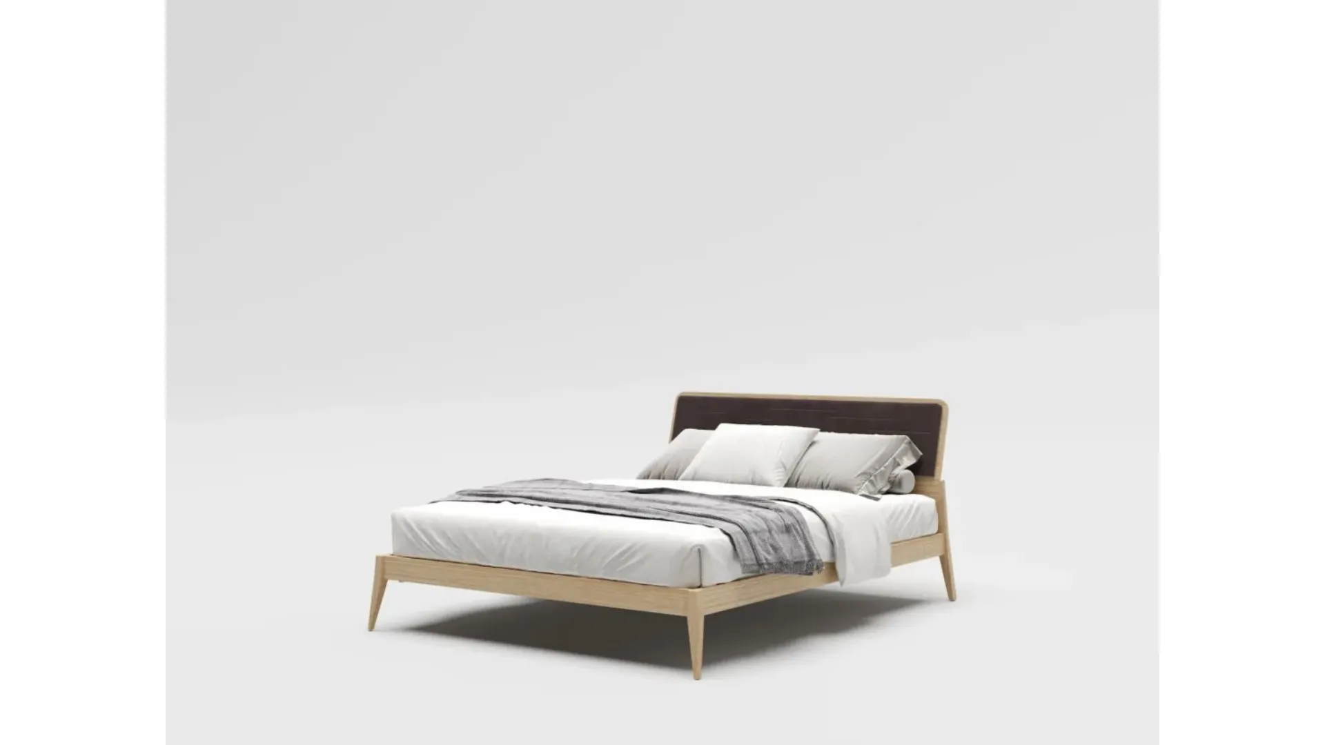 Double bed model Larissa in textured oak finish like the headboard with panel.