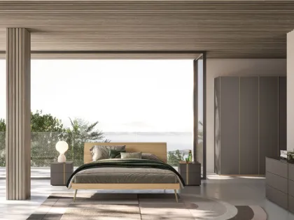 Double bed model loge in Oak materico with Metal 1 foot in Palladium lacquered metal.