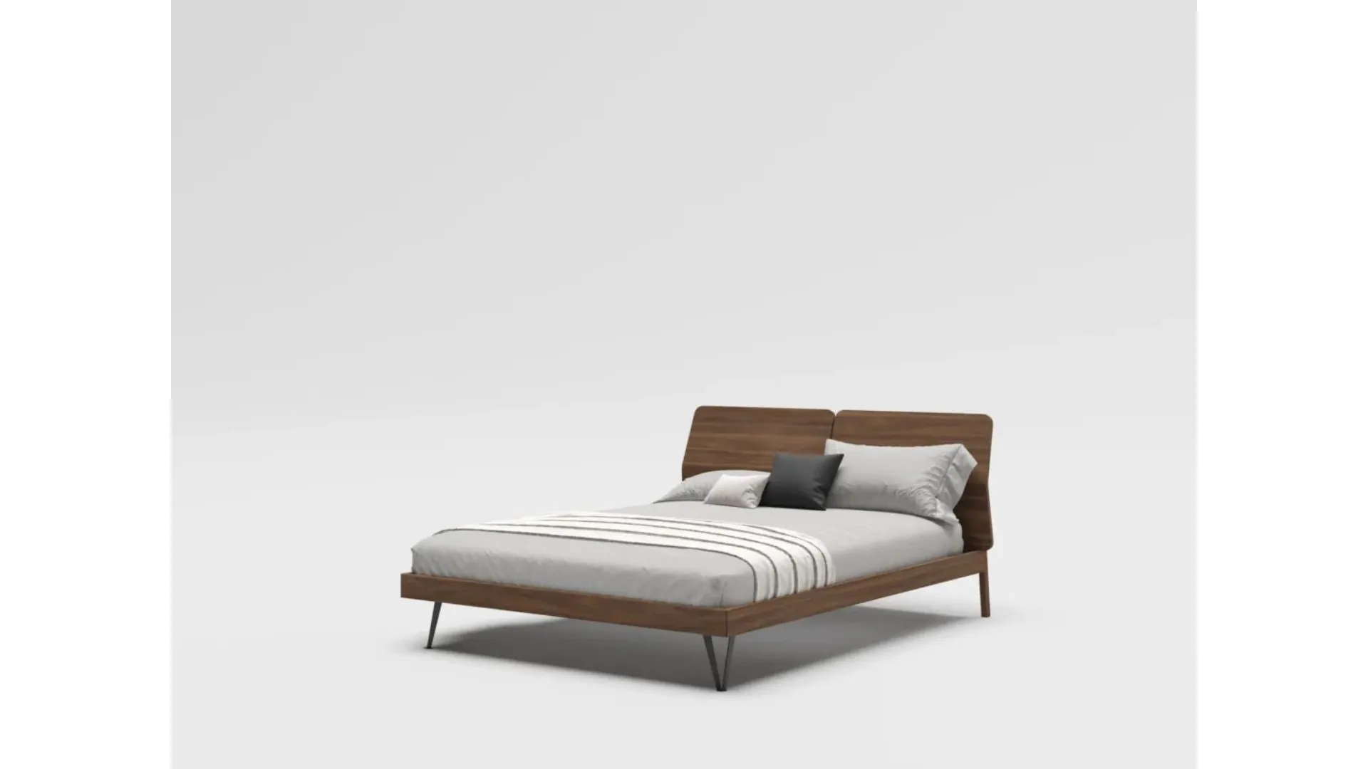 Queen-size bed model Ofelia with matte lacquered bed frame and bronze metal foot.
