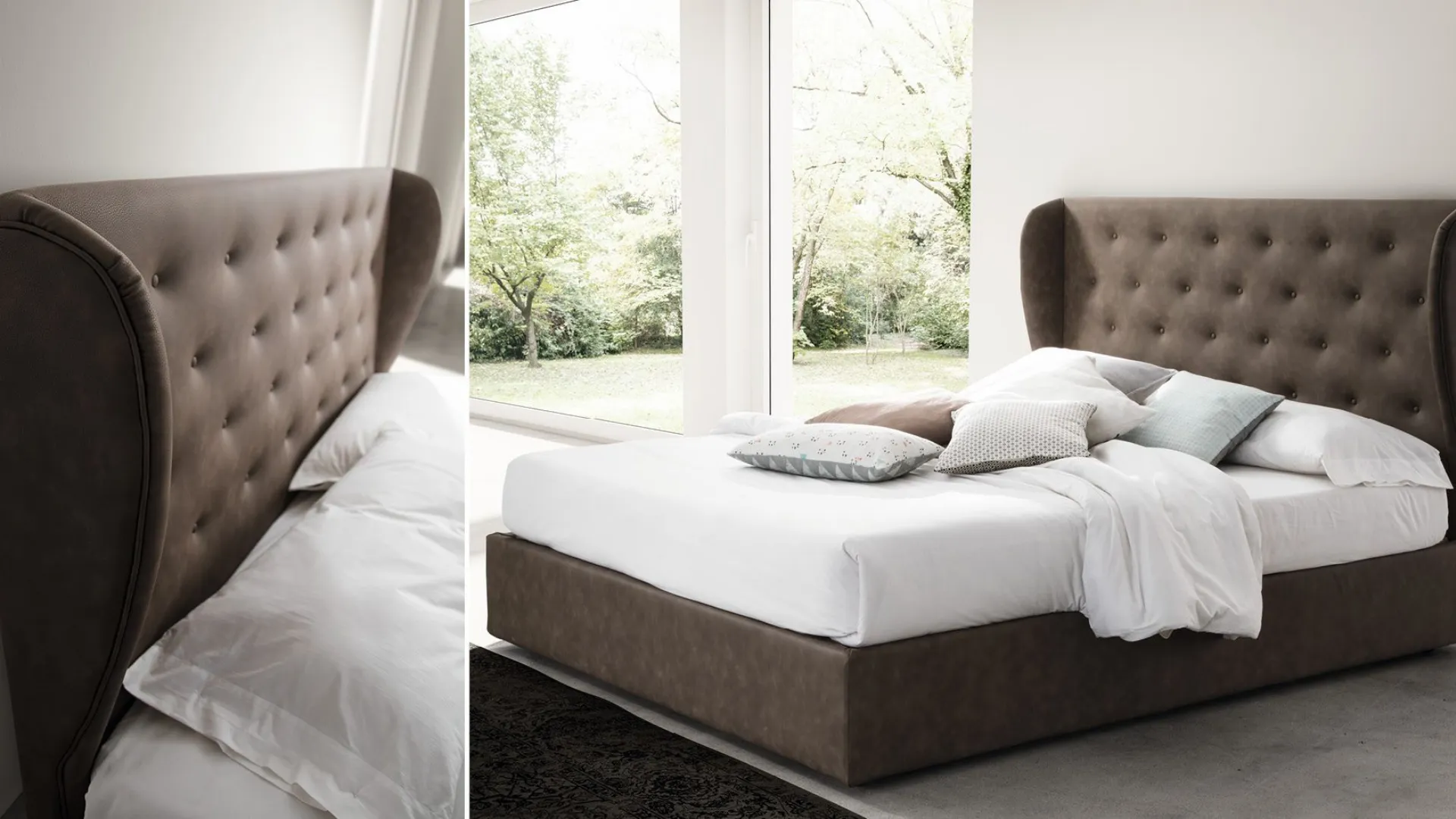 Double bed Romance padded and modular in various finishes.