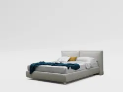 Double bed model Sally with two cushioned headboard in fabric 160x200.