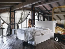 Double bed with storage space and different opening mechanisms.
