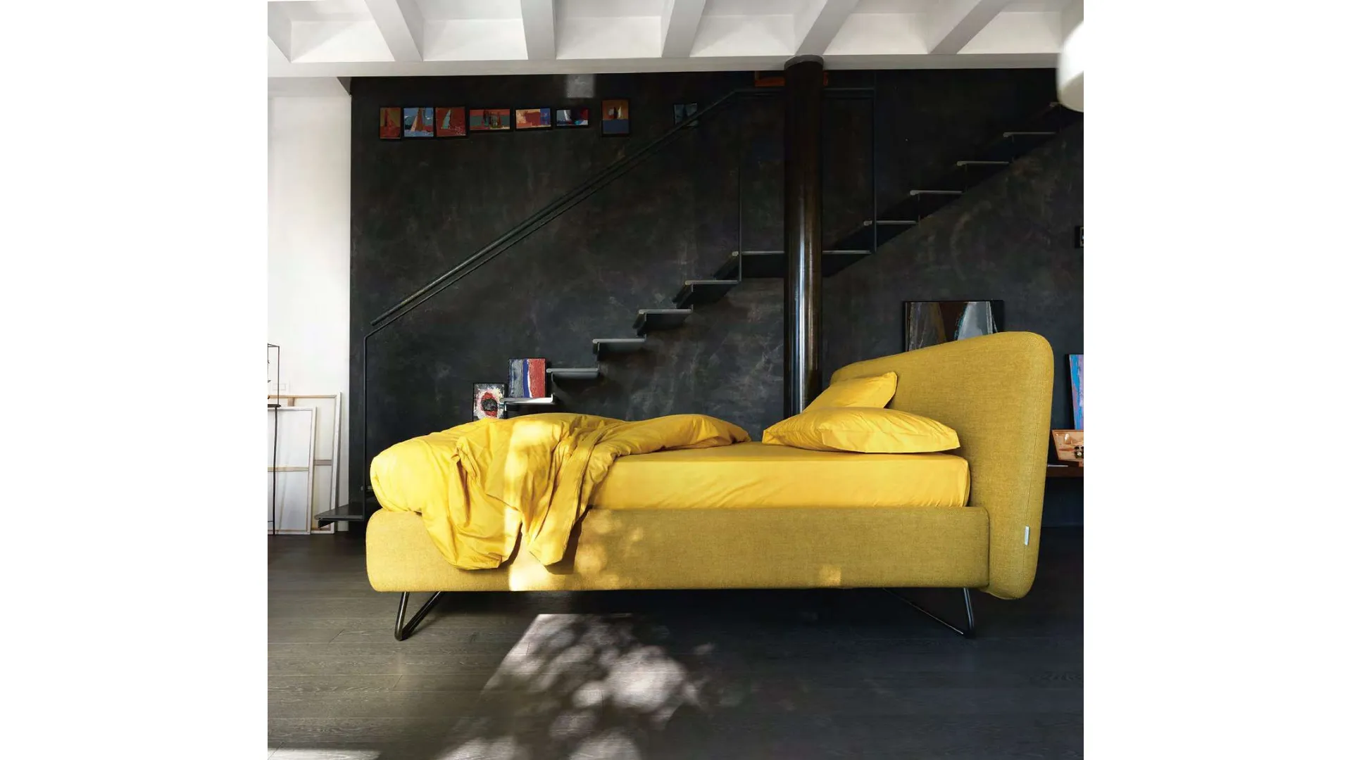 King-size bed with a modern design, wide mattress and storage compartment.