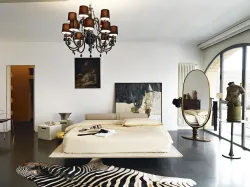 Double bed with flamingo design, invisible legs for a floating effect.