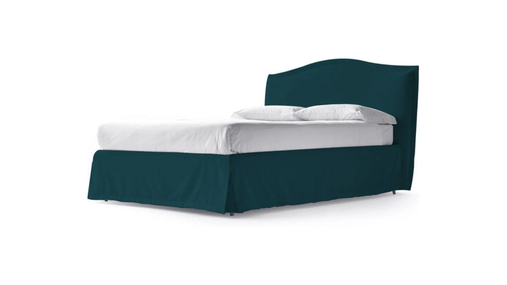 King-size romantic matrimonial bed with a canopy covered by a soft bed skirt