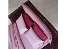 King size bed with a curved and embracing padded headboard in Osaka style.