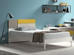 Queen size bed with headboard and applied panels, high-quality materials.
