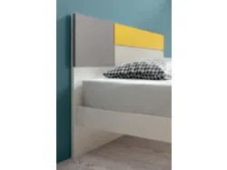 Queen size bed with headboard and applied panels, quality materials.