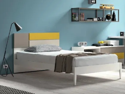 Queen size bed with headboard and applied panels, high-quality materials.