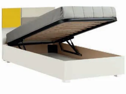 Queen-sized bed with headboard and applied panels, quality materials.