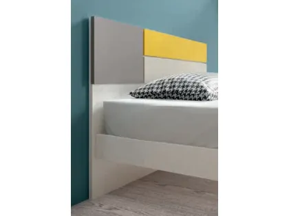 Queen size bed with headboard and applied panels, quality materials.