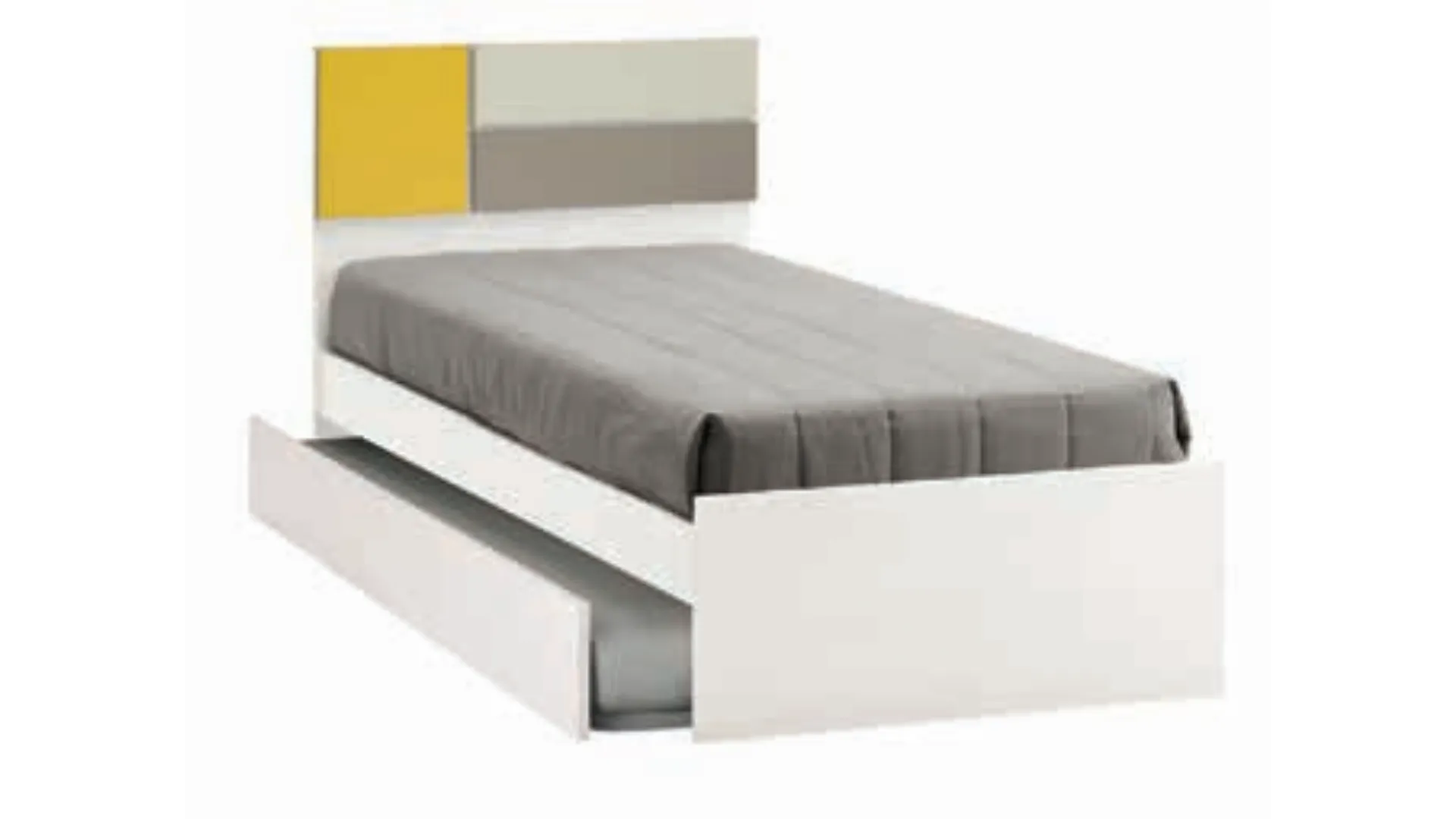 Queen size bed with headboard and applied panels, high-quality materials.