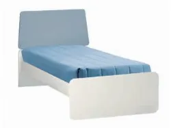 Square and a half bed with headboard consisting of two shaped panels, customizable finishes.